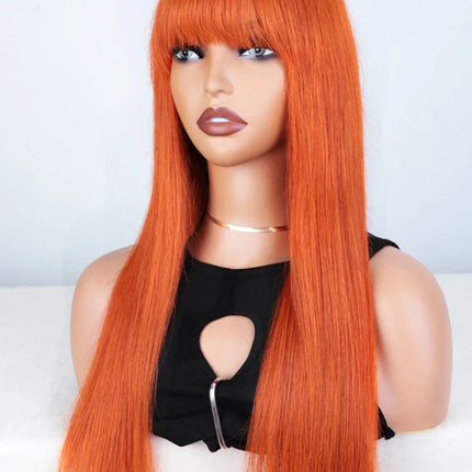Dirty Pink Straight Human Hair Wig with Bangs | Full Machine Made Brazilian Remy for Women (Wear & Go)
