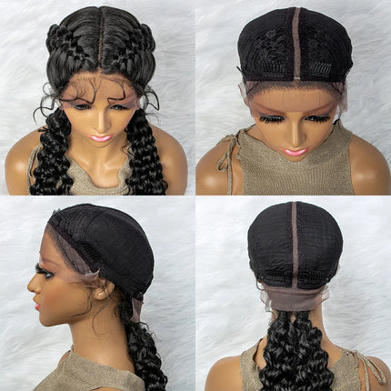 Curly Water Wave Braided Wig | Lace Front Cornrow Twist Style