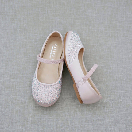 Satin Maryjane Flats with Rhinestones Embellishment