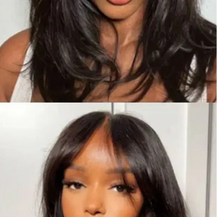Layered Human Hair Wig with Curtain Bangs | 13x4 Lace Front & 4x4 Closure | Glueless Wear-to-Go