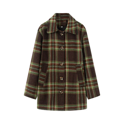 Plaid woolen coat