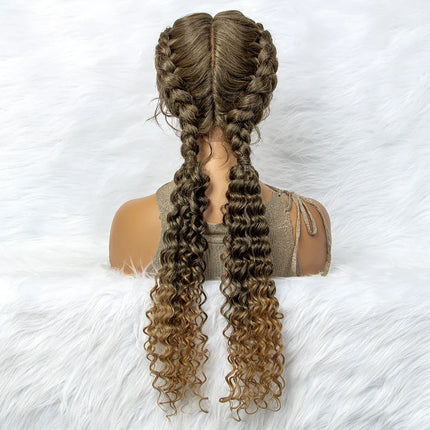 Curly Water Wave Braided Wig | Lace Front Cornrow Twist Style