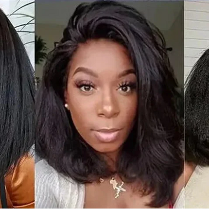 Short Kinky Straight Bob Wig | Glueless Human Hair C Lace with Natural Hairline