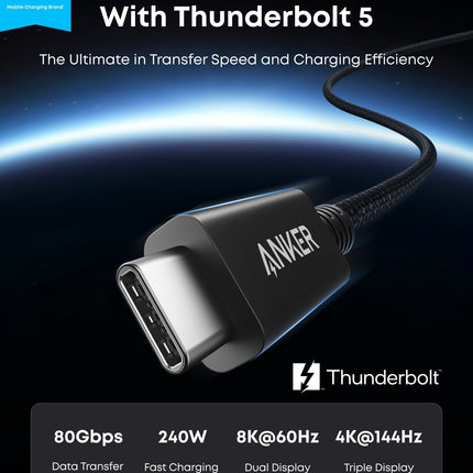 Anker Prime Thunderbolt 5 Cable (3.3 ft/1.7 ft, 80 Gbps, 240W)