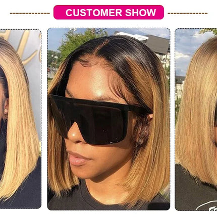 Ombre Pink & Blonde Bob Wig | Straight Human Hair T-Part Lace Front