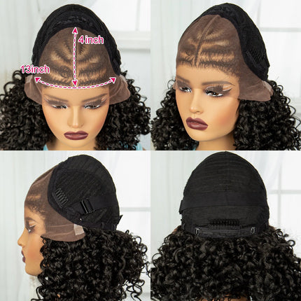 16" Cornrow Braids Wig with Afro Kinky Curly Ends | Knotless Lace Front | Baby Hair