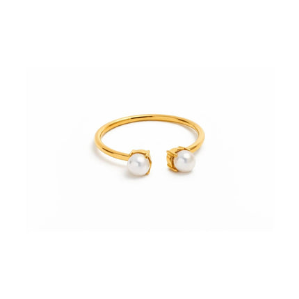 Double Pearl 18k Gold Plated Stainless Steel Ring
