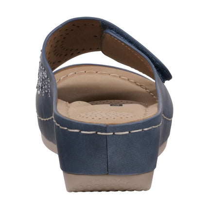 Women's Adrina Embellished Velcro Navy Wedge Sandals