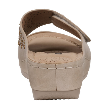 Women's Adrina Embellished Velcro Natural Wedge Sandals
