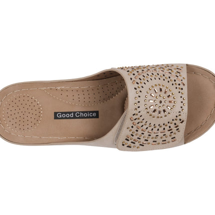 Women's Adrina Embellished Velcro Natural Wedge Sandals
