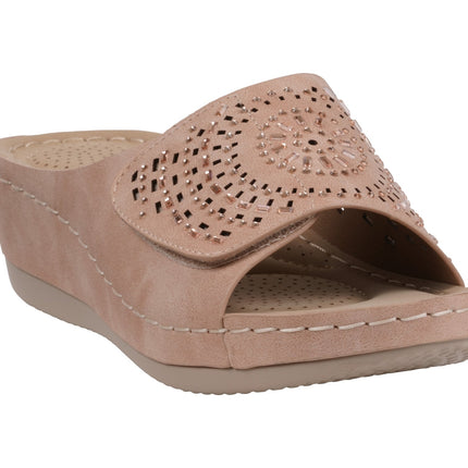 Women's Adrina Embellished Velcro Blush Wedge Sandals