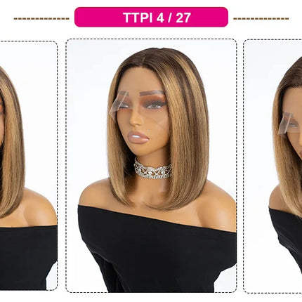 180% Density Dark Root Ginger Ombre Straight Bob Wig | Transparent T-Part Lace Front Human Hair