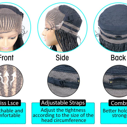 30" Braided Lace Front Wig for Black Women | African Braids with Baby Hair | Synthetic Glueless Mat Wig