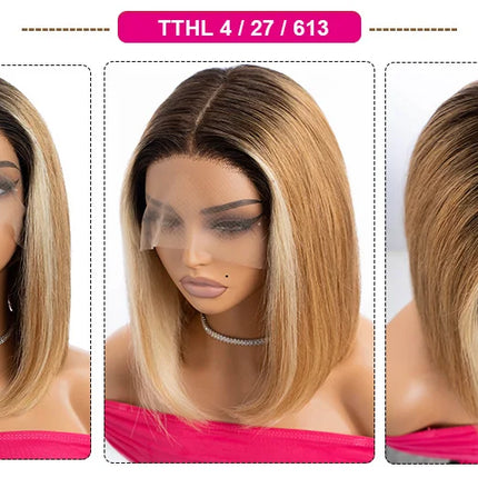 Ombre Pink & Blonde Bob Wig | Straight Human Hair T-Part Lace Front