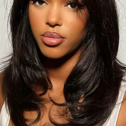 Layered Human Hair Wig with Curtain Bangs | 13x4 Lace Front & 4x4 Closure | Glueless Wear-to-Go