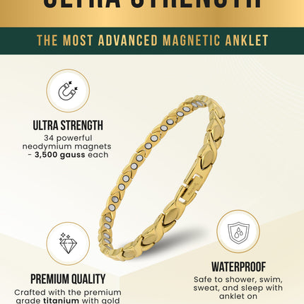 Ultra Strength Titanium Magnetic Therapy Anklet for Women (Gold)