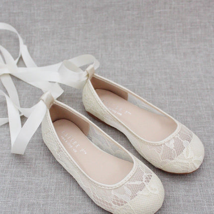 Ivory New Lace Flats with Ballerina Lace Up