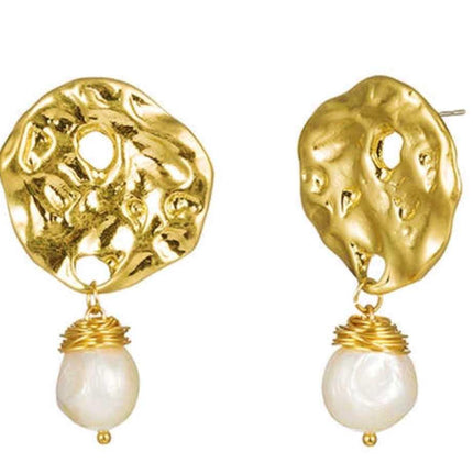 Baroque Pearl Drop Earrings with Hammered Earrings