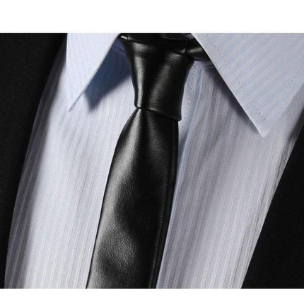 Black Leather Skinny Tie