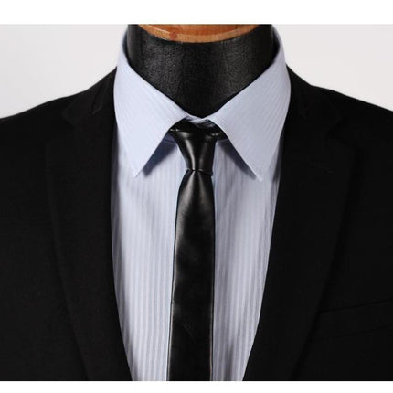 Black Leather Skinny Tie