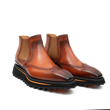 Brogue Thick-Soled Chelsea Boot 2891 Brown