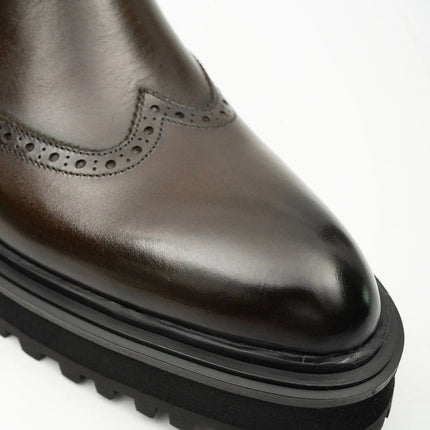 Brown Brogue Leather Chelsea Boots