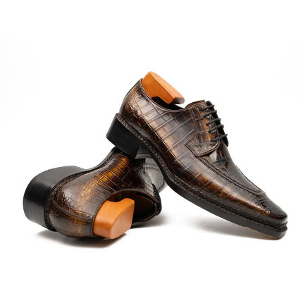 Brown Crocodile Derby Shoes Goodyear Norwegian 8014