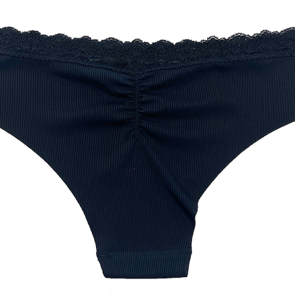 Laser Cut Rib Cheeky with Lace Waist, XS-2X
