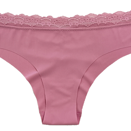 Laser Cut Rib Cheeky with Lace Waist, XS-2X