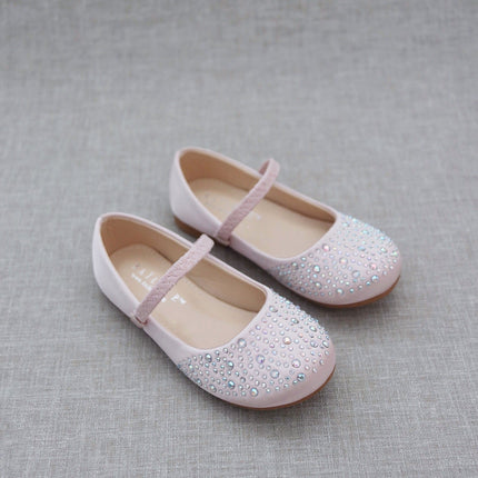 Satin Maryjane Flats with Rhinestones Embellishment