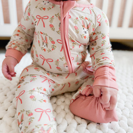 Bows & Bunnies (Convertible Zip Footies)