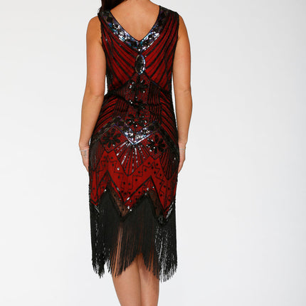 C6170 Black Red Flapper Dress