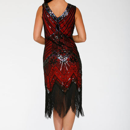 C6170 Black Red Flapper Dress