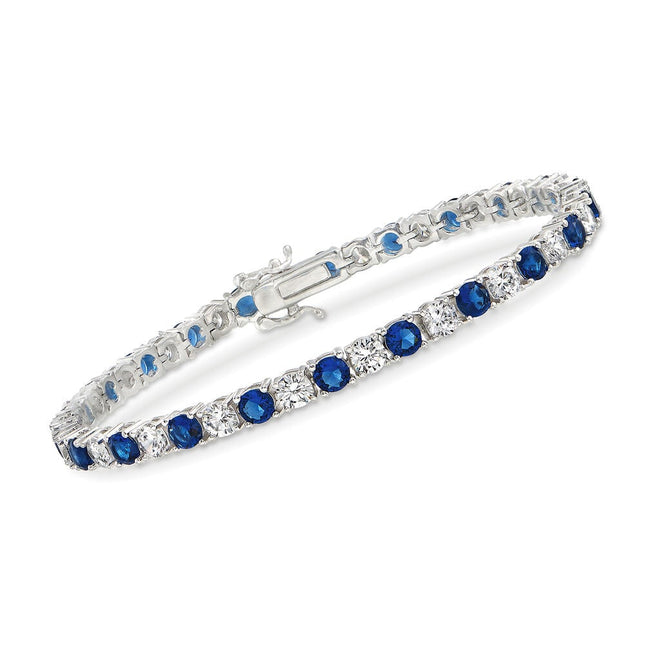6ctw Created White & Blue Sapphire Tennis Bracelet in 14K Gold Overlay – 7.25”