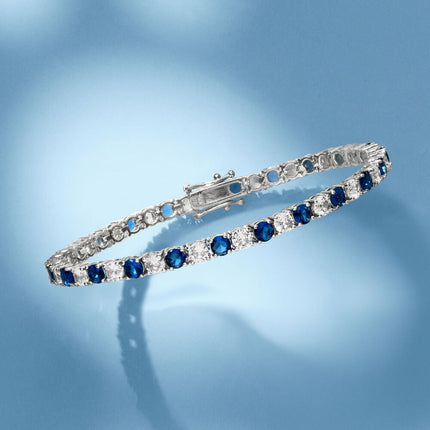 6ctw Created White & Blue Sapphire Tennis Bracelet in 14K Gold Overlay – 7.25”