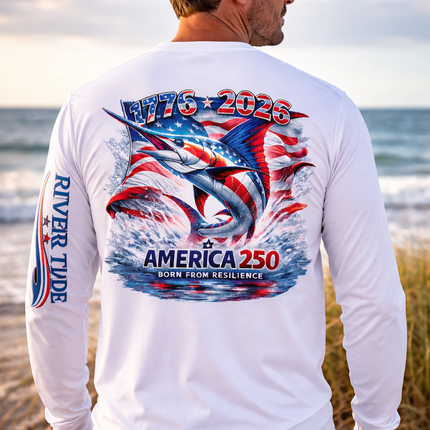 Patriotic Marlin America 250 Long Sleeve Performance Shirt
