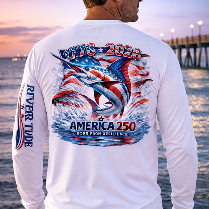 Patriotic Marlin America 250 Long Sleeve Performance Shirt