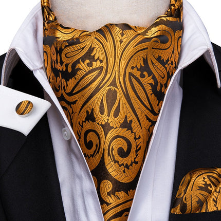 Colorful Silk Ascot/Cravat Tie, Handkerchief & Cufflinks Set