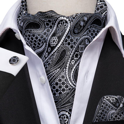 Colorful Silk Ascot/Cravat Tie, Handkerchief & Cufflinks Set