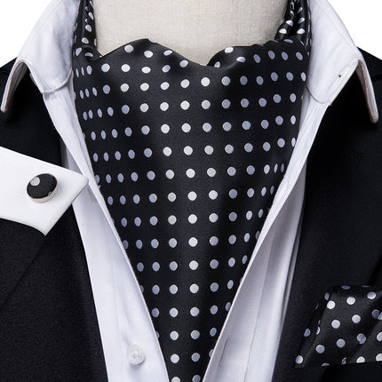 Colorful Silk Ascot/Cravat Tie, Handkerchief & Cufflinks Set