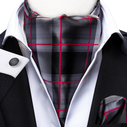 Colorful Silk Ascot/Cravat Tie, Handkerchief & Cufflinks Set