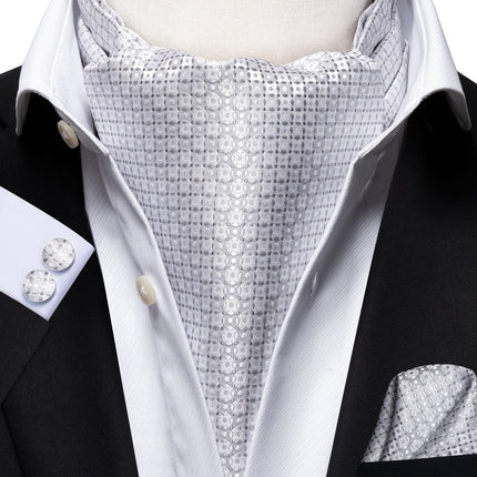 Colorful Silk Ascot/Cravat Tie, Handkerchief & Cufflinks Set