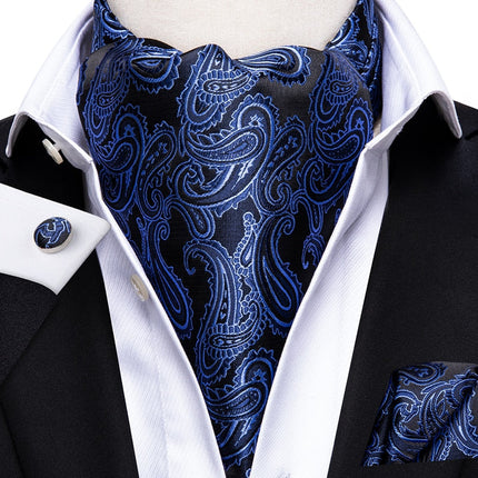 Colorful Silk Ascot/Cravat Tie, Handkerchief & Cufflinks Set