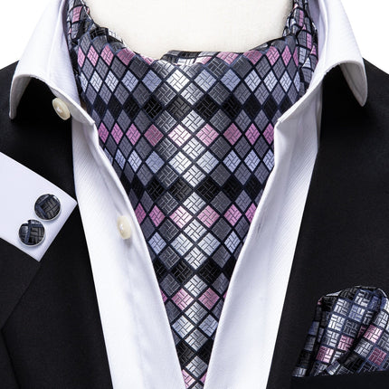 Colorful Silk Ascot/Cravat Tie, Handkerchief & Cufflinks Set