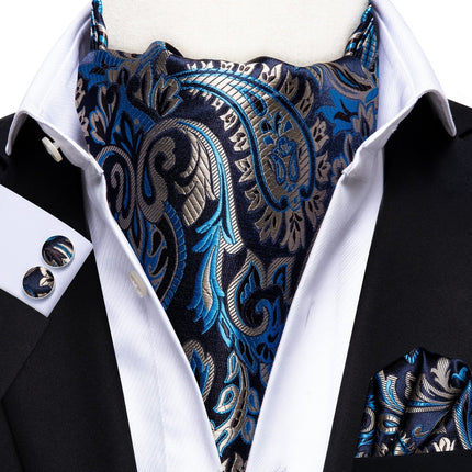 Colorful Silk Ascot/Cravat Tie, Handkerchief & Cufflinks Set