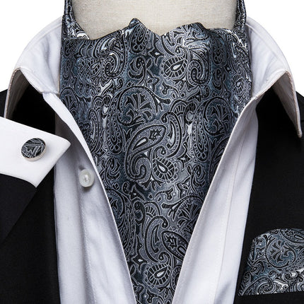 Colorful Silk Ascot/Cravat Tie, Handkerchief & Cufflinks Set