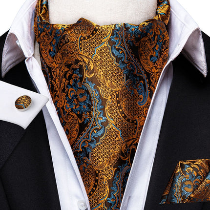 Colorful Silk Ascot/Cravat Tie, Handkerchief & Cufflinks Set