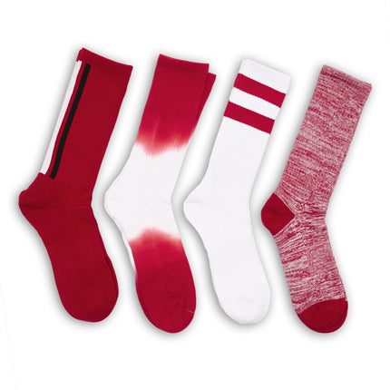 Crimson / White Mixed Socks 8 Pack