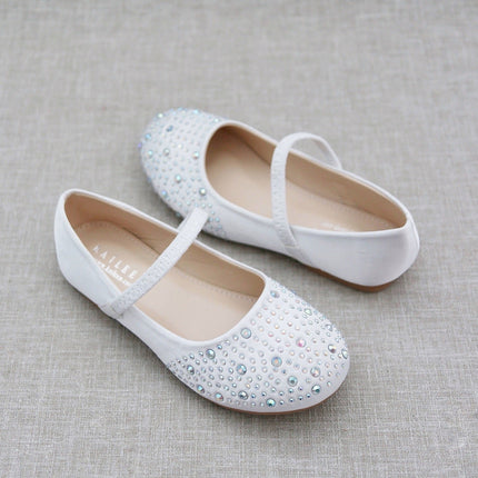 Satin Mary Jane Flats With Rhinestones Embellishment