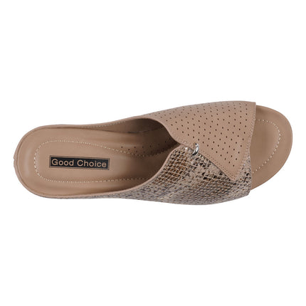 Women's Dacia Tan Snake-Skin Wedge Sandals